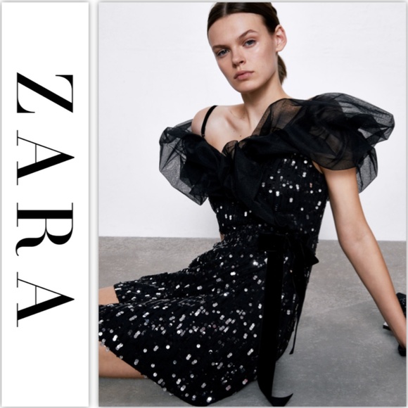 L & XL Zara Black Combination Sequin Dress NWT - Picture 9 of 9